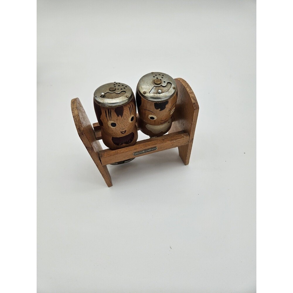 New York StateSalt & Pepper Shaker Bottle Opener Corkscrew Set Wood Vtg B7#32